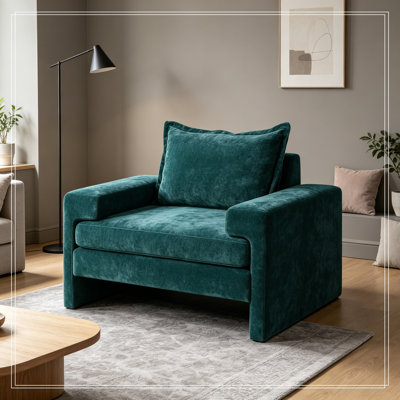Chenille Upholstered Armchair with Wide Armrests