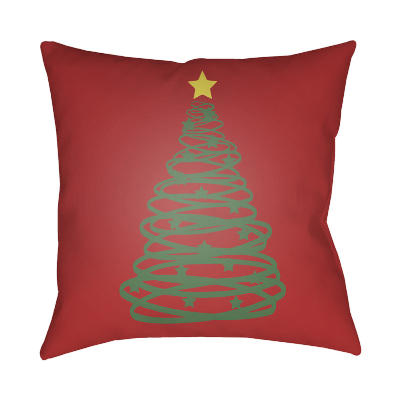 Winter Tree Outdoor Throw Pillow, 18" H x 18" W x 4" D, Red / Green / Yellow