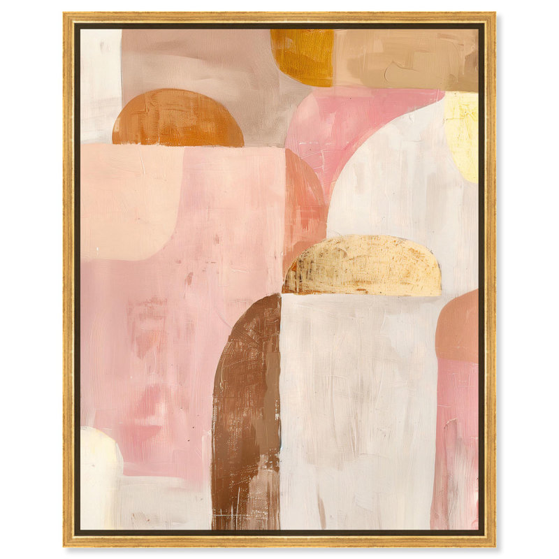 Toile rose quartz et sable II par Art Remedy, H 21 po x l 17 po, Cadre flottant, Noir