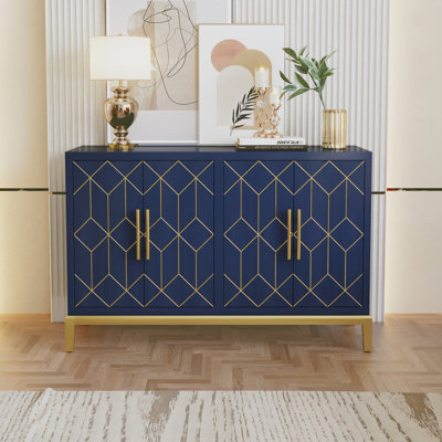 Buffet 4 portes avec bordure dorée, bleu