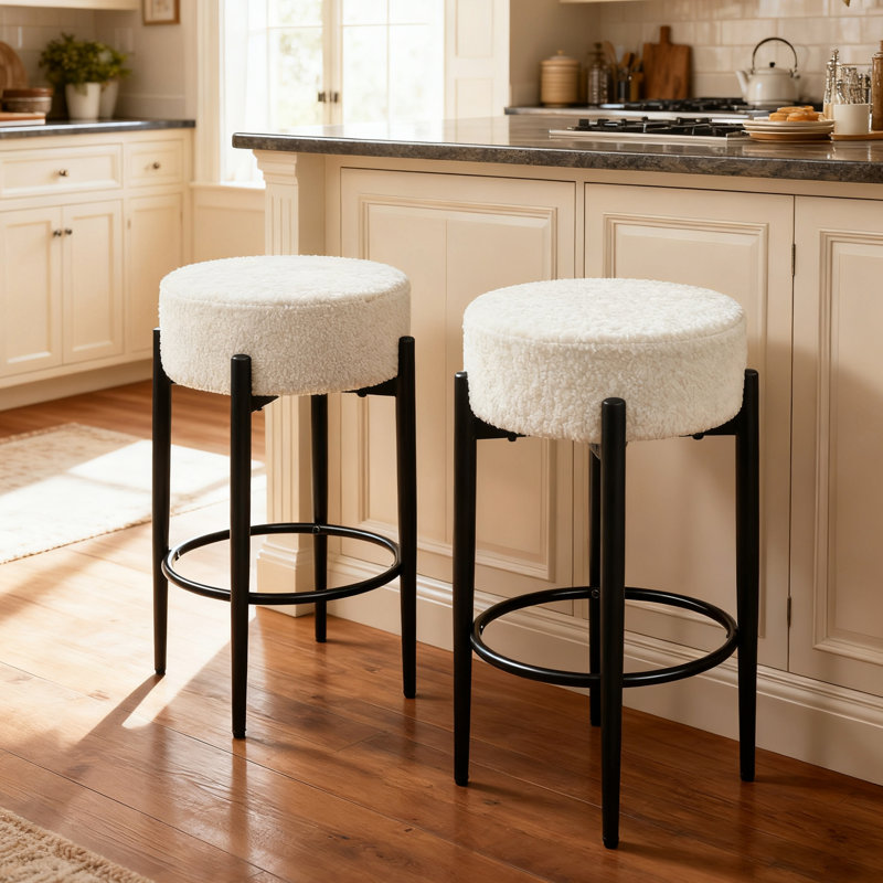 Counter Height Bar Stools Set of 2, 24" Modern Backless Bar Stools, White, White