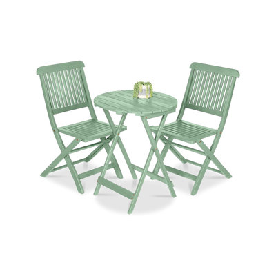 Acacia Wood Folding Bistro Set – 2 Chairs With Round Coffee Table, Teak Finish, Mint