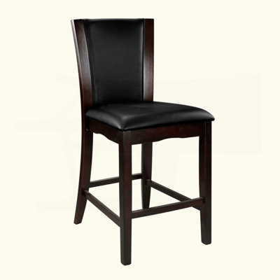 Modern Contemporary Counter Height Chairs Set Of 2 Dark Brown Faux Leather Upholstered Espresso Finish Hardwood Solid
