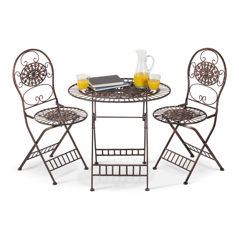 2 - Person Patio Dining Set with Round Table , Cushions Included, Brown