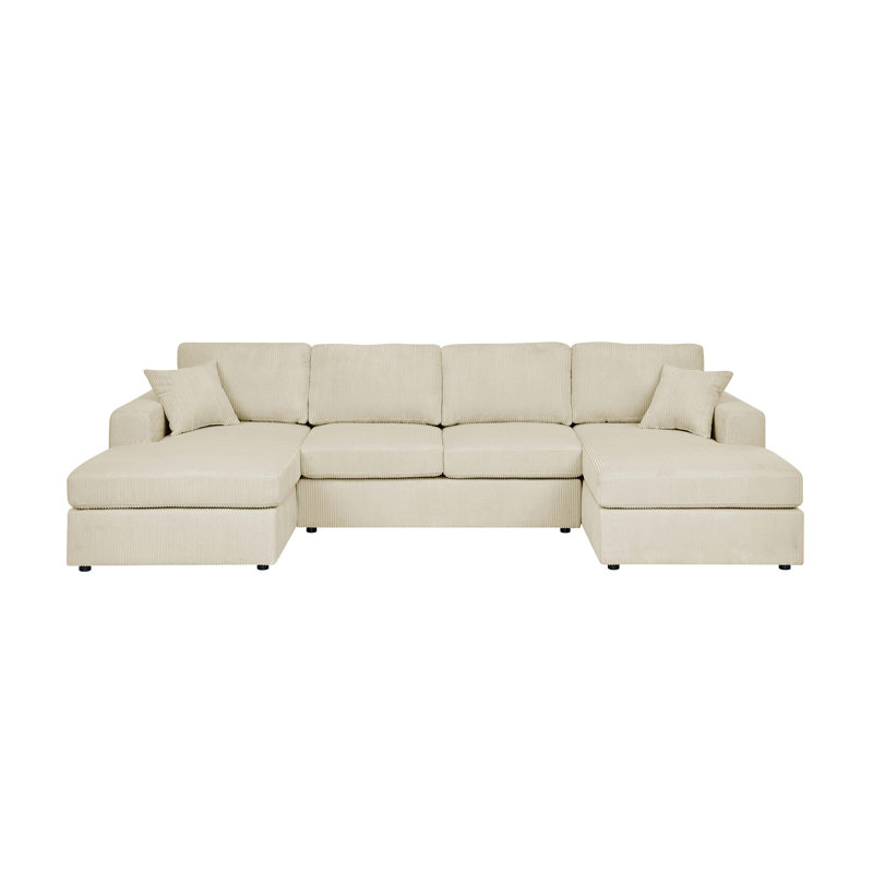 3 - Piece Corduroy Double-Chaise Sectional, Cream Corduroy