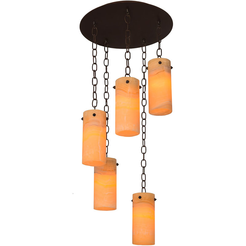 Luminaire suspendu grappe 5 lumières Mountain, Bronze, Beige / orange / jaune
