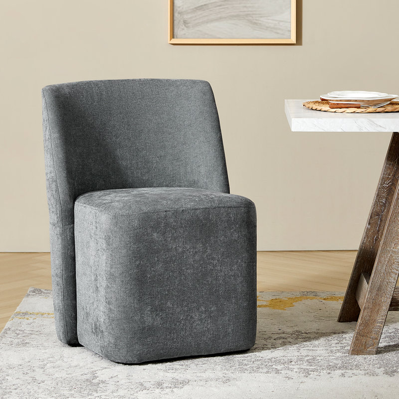 Chaise de salle à manger rembourrée avec roulettes H 32,75 po Leonas , Gris
