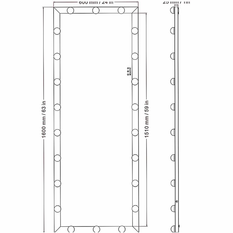 Lighted Full-Length Mirror, Three-Color Mode, Lighted Standing Makeup Mirror, for Dressing Room, Bedroom, Wall Mount, Touch Control, Black 63x24 Inches