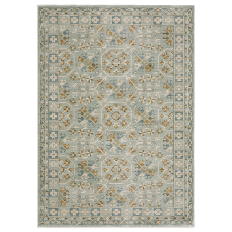 Graicyn Bohemian Medallion Teal/ Blue Area Rug, Rectangle 5'3" x 7'9"