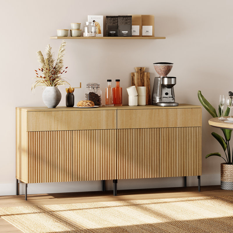Buffet en bois rosé de 63 po Union avec portes et tiroirs, armoire de rangement moderne 2-en-1 pour cuisine, salle à manger