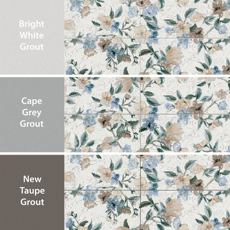 Parete Setoso 24" x 47" Porcelain Natural / Floral Wall & Floor Tile, White/Blue