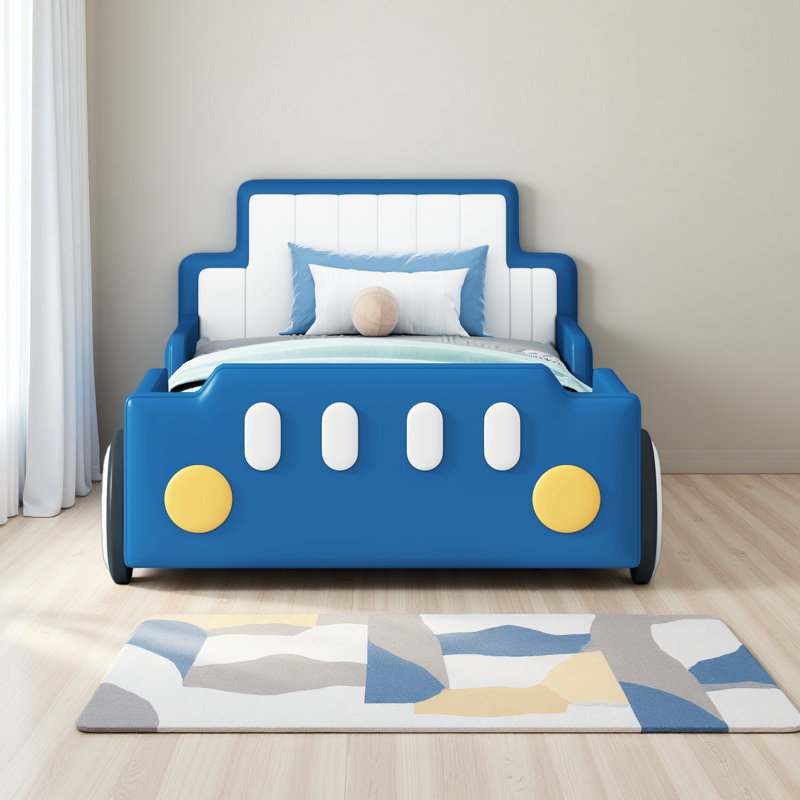 Lit plateforme simple avec roulettes, Bleu