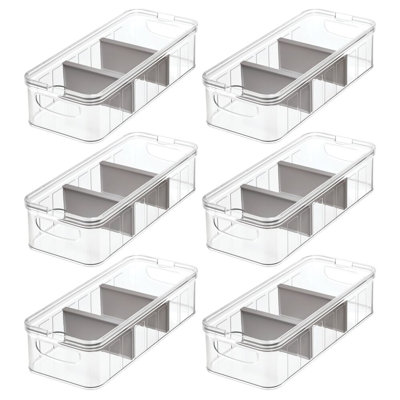 iDesign 6-Piece Fridge Organizer Bins with Dividers - Clear/Grey