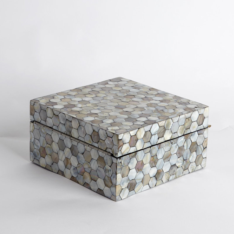 Mother of Pearl Box, 4.5" H x 9" W x 9" D, Pearl