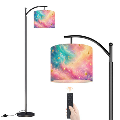  Lampe sur pied Arc Arc-en-ciel étoiles brillantes aux couleurs douces Grand lampadaire moderne à DEL Abat-jour réglable en lin 3 températures de couleur