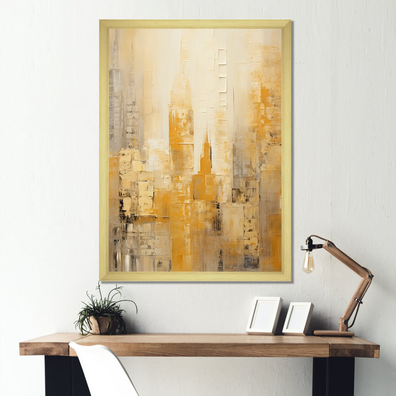 «Modern Cityscape Skycraper Bronze Blocks II - Skyscrapers», reproduction d'art sur toile, Cadre photo doré simple