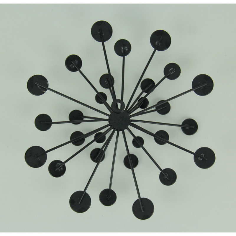 Ensemble de sculptures murales de style Mid-Century moderne en métal noir en forme d'étoile atomique 3D avec des tons argentés et dorés - 3 pièces, 10 pouces de diamètre