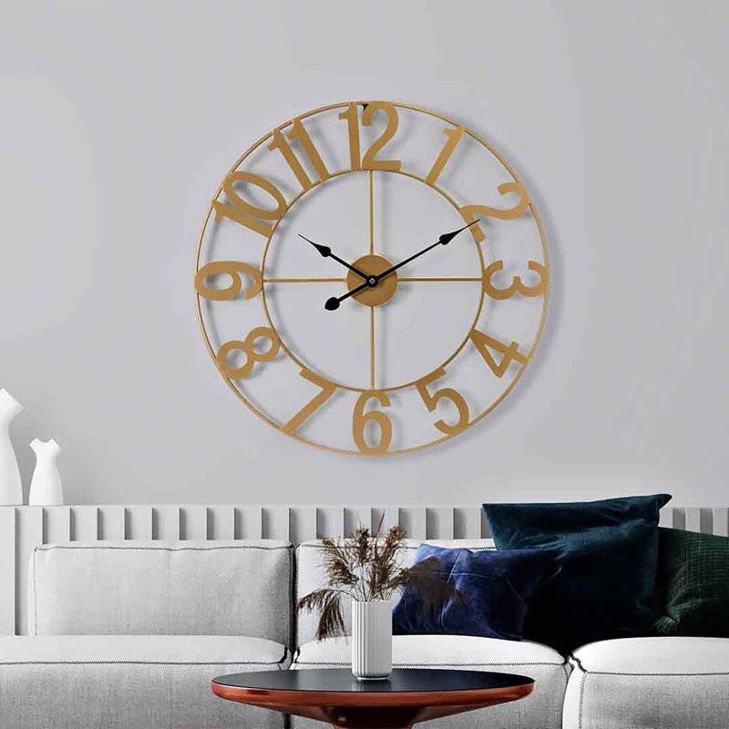 24-Inch Gold Metal Wall Clock with Arabic Numerals