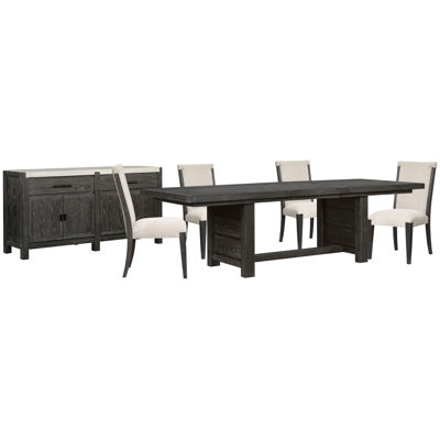 Table de salle à manger extensible à tréteaux avec 4 chaises d'appoint rembourrées et buffet