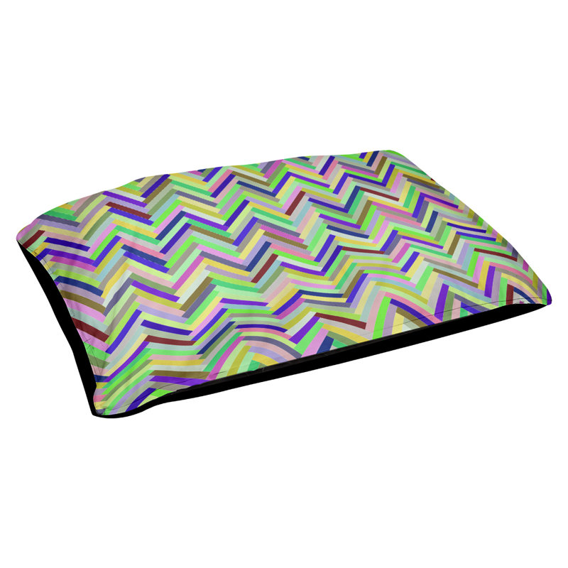 Coussin de lit pour chien chevrons Byrge, Grand (l 50 po x P 40 po x H 7 po), Vert / bleu, Molleton corail