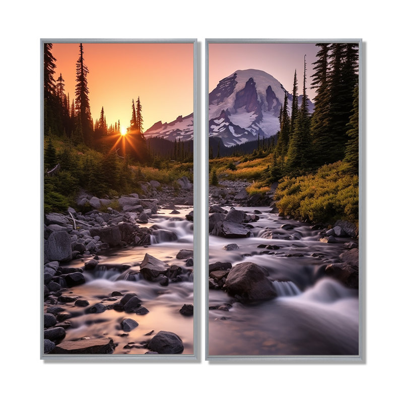 «Washington Mount Rainier National Park II», art mural sur toile grand Washington, Floater Framed Print without Mat, Silver