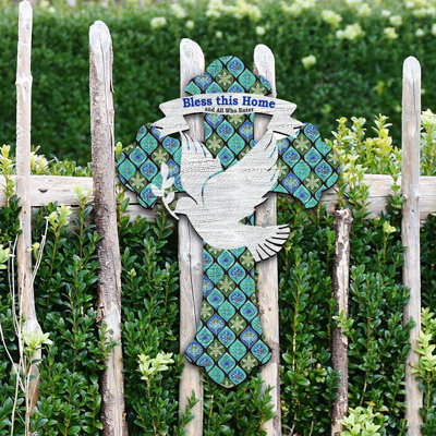 Crochet de porte en bois Cross with Dove "Bless This Home"