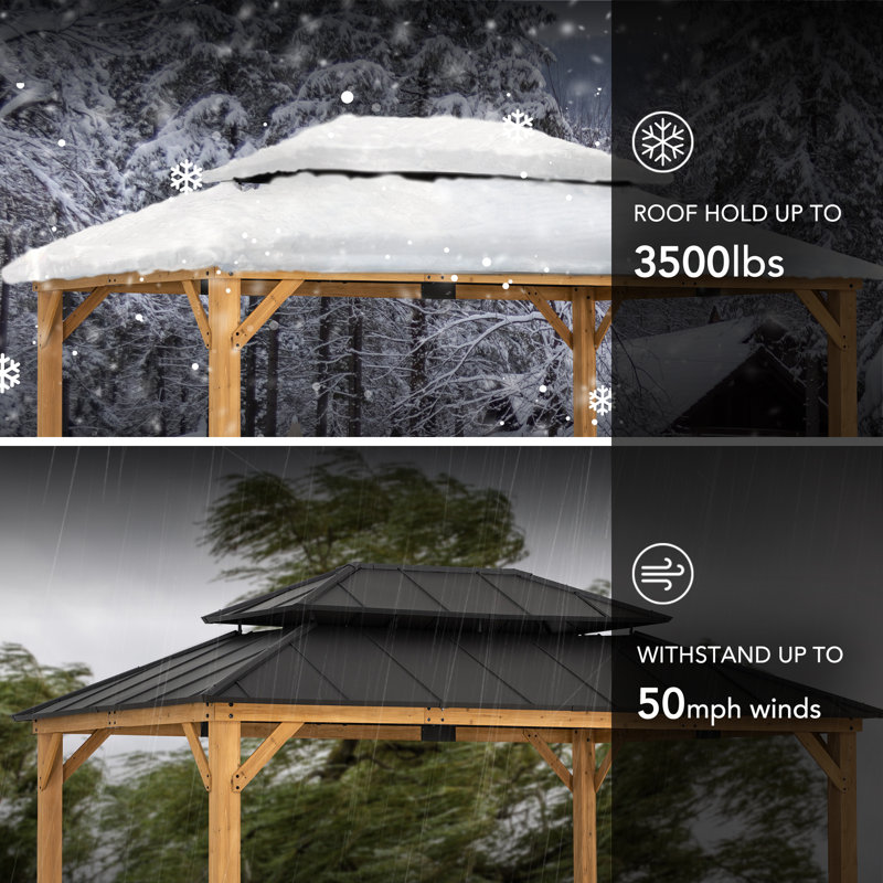 Sunjoy 12x16 ft Cedar Wood Gazebo with Steel Roof