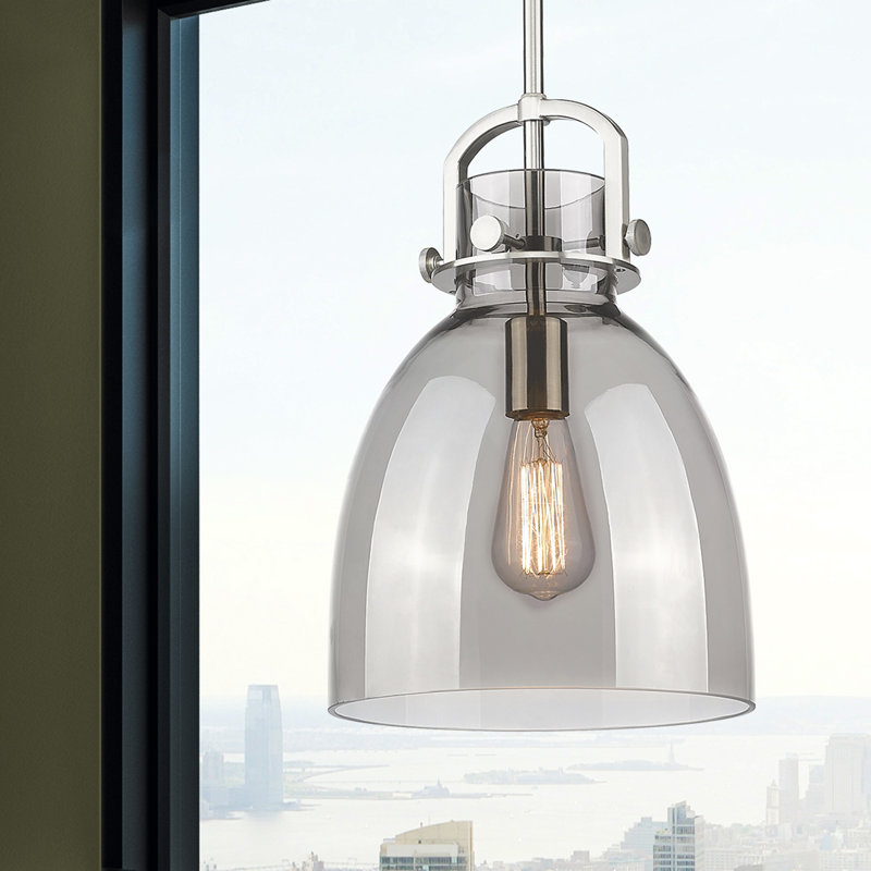 Luminaire suspendu 1 lumière Badillo, Plaqué couleur fumée, Nickel satiné, H 14,75 po x l 10 po x P 10 po
