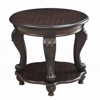 Solid Wood Round End Table with Shelf