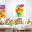 Coussin Gerbera jaune, orange, mauve, imprimé floral