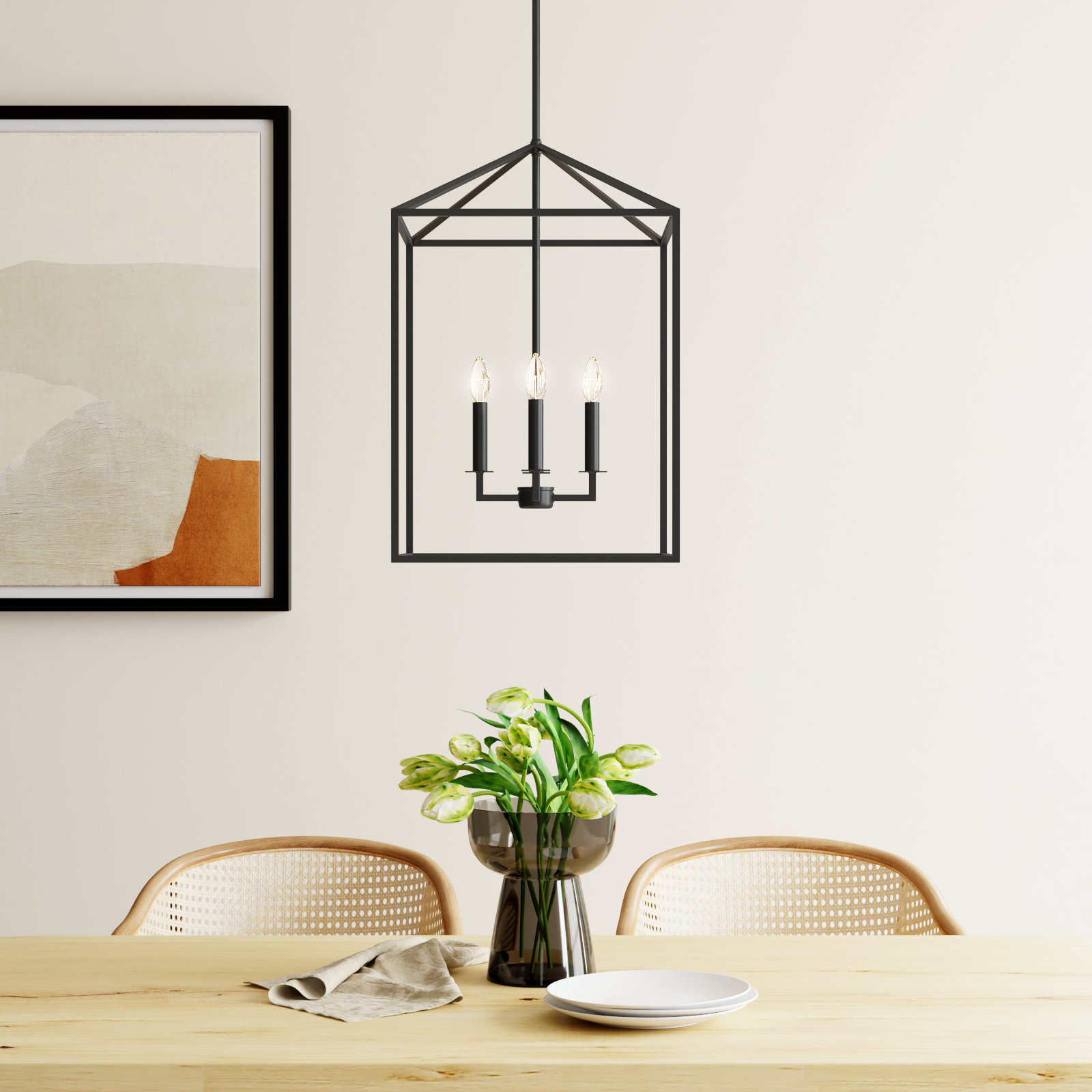 Ellis 4 - Light Dimmable Lantern Chandelier, 23.25" H x 15.5" W x 15.5" D, No, Midnight Black