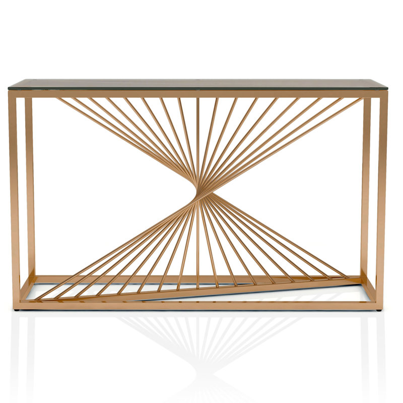 Kendra Glass Top Console Table, 28" H x 47" W x 15" D, Gold/Clear