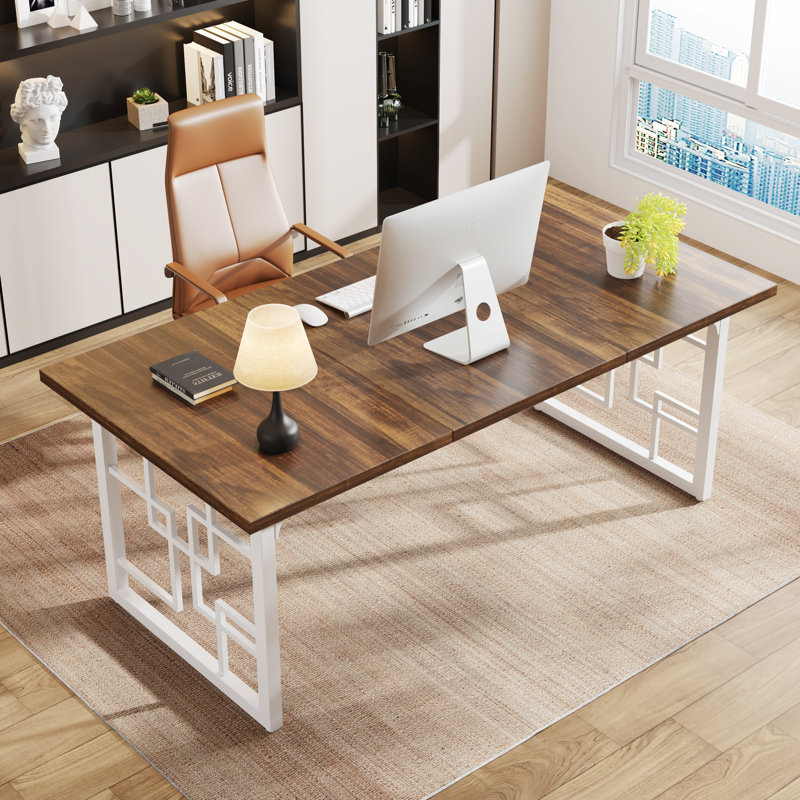 160cm W Rectangular Writing Desk, Brown, White