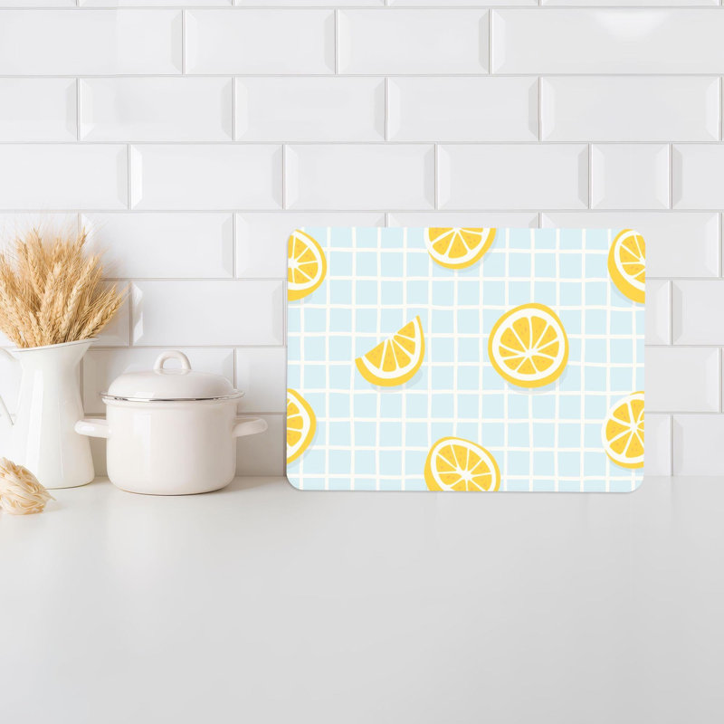 Planche à découper décorative en verre à motif de citron, idéale pour les décors de cuisine modernes, 7,9 po x 11,8 po