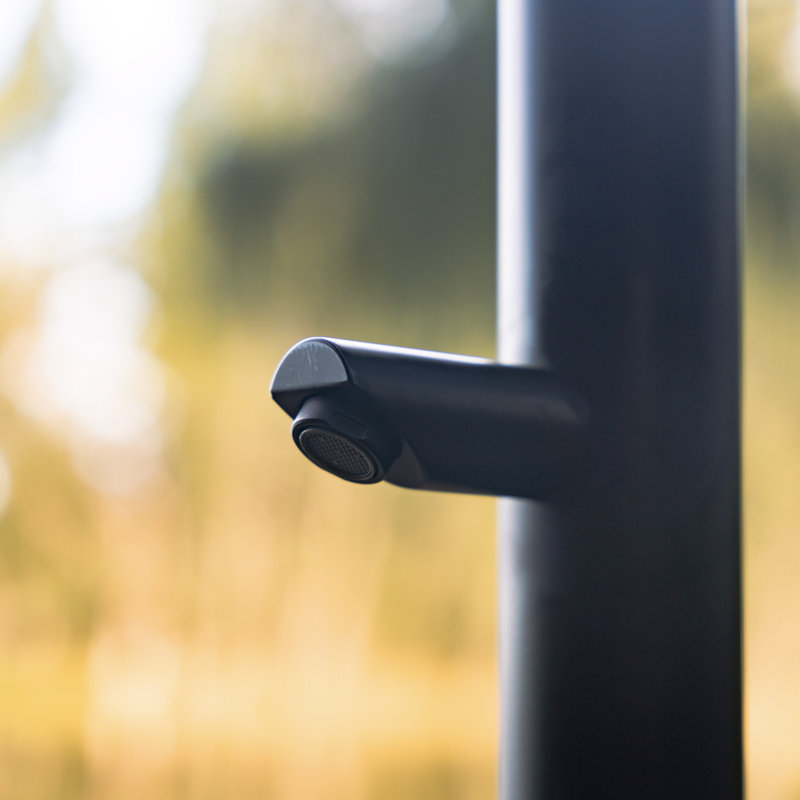 Pulsar 14 Freestanding Outdoor Shower with Foot Wash and Rain Shower Head, Matte Black