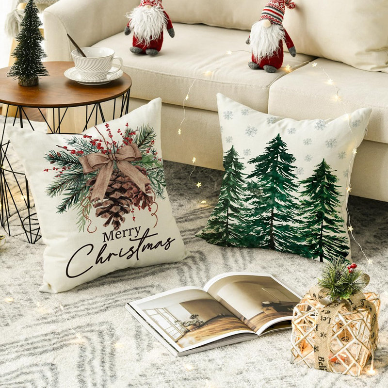 Housses de coussin flocon de neige Merry Christmas Trees Reindeer, 18 x 18 pouces