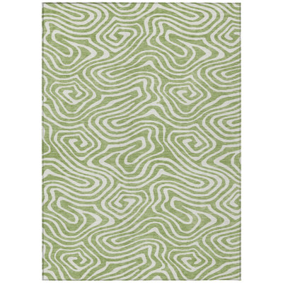 HomeRoots 10' X 14' Artichoke Green Abstract Washable Indoor Outdoor Area Rug