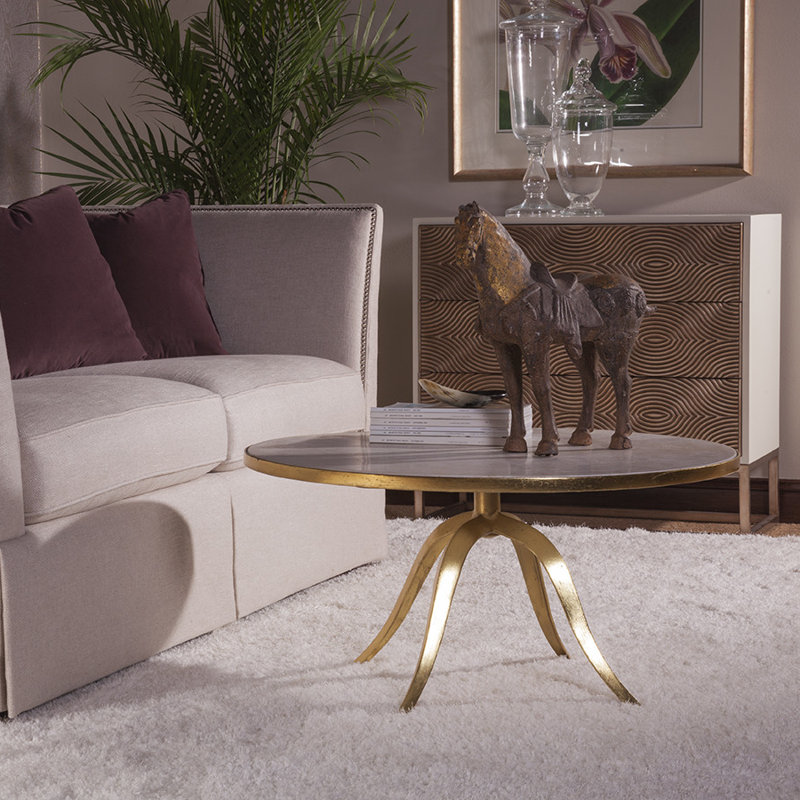 Gold and Beige Round Outdoor Cocktail Table