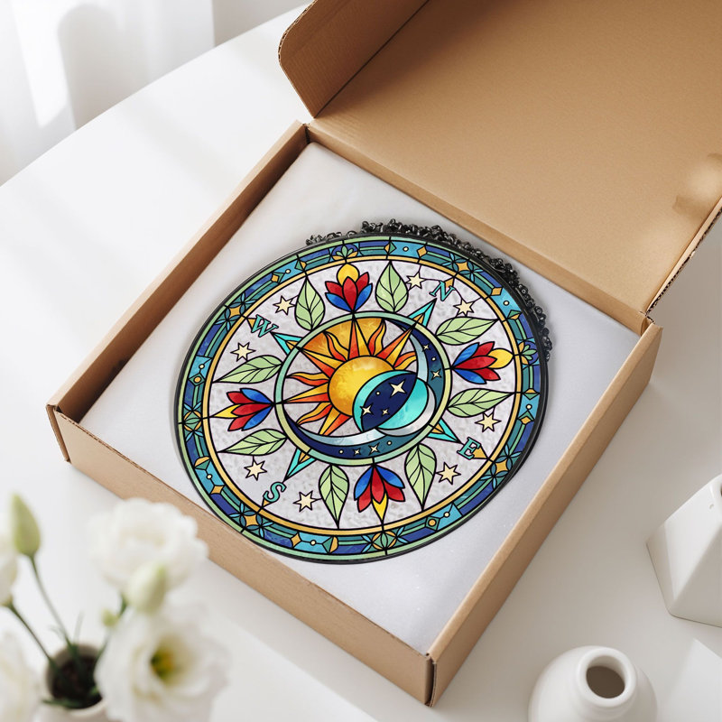 Panneau de vitrail Sun Moon ， 7,8H, 7.8"H