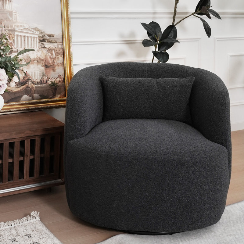  Aria Upholstered Swivel Armchair with Ottoman, Dark Gray