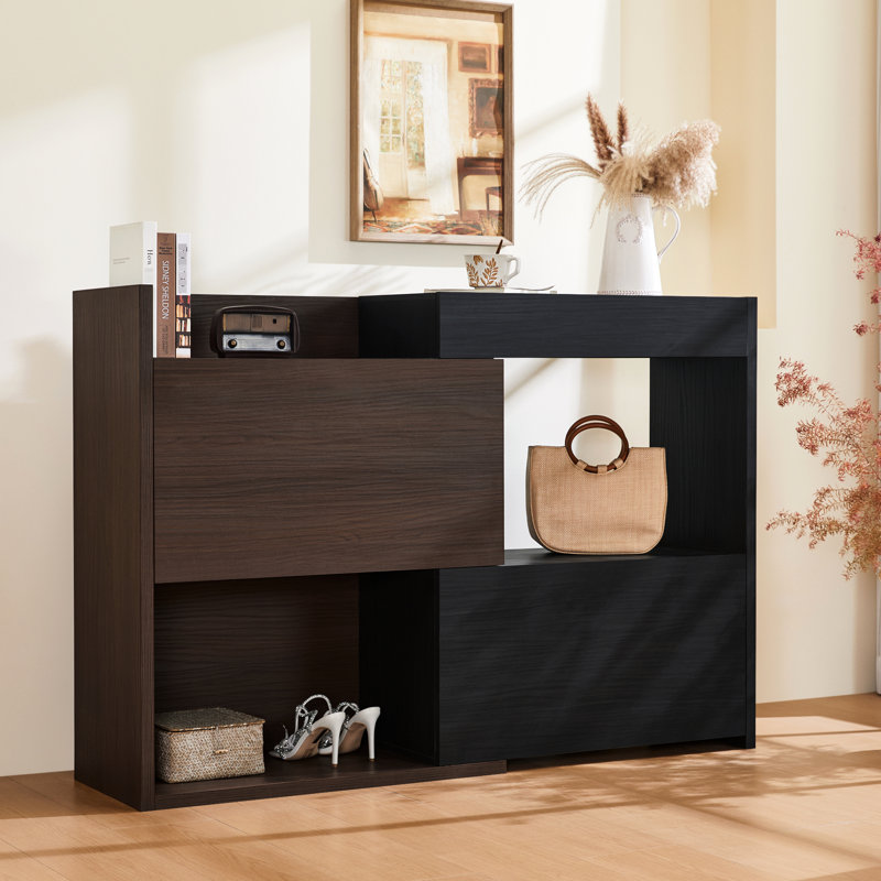 Rangement à chaussures extensible et rotatif avec 1 tiroir, armoire d'angle à 90 degrés pour l'espace de vie, couloir, entrée, pièce réglable en noyer noir de 32,5 po à 58,8 po, zone entrante, foncé