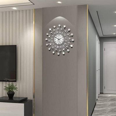 Wall Clock, Modern Analog Design With Crystals, 20" X 20", Battery Powered For Kitchen, Living Room, Office Décor
