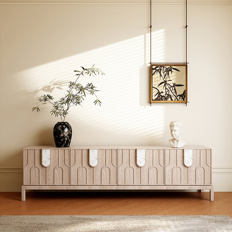 Meuble télé de style européen, Brun orangé, 23.62”H x 94.49”W x 15.75”D