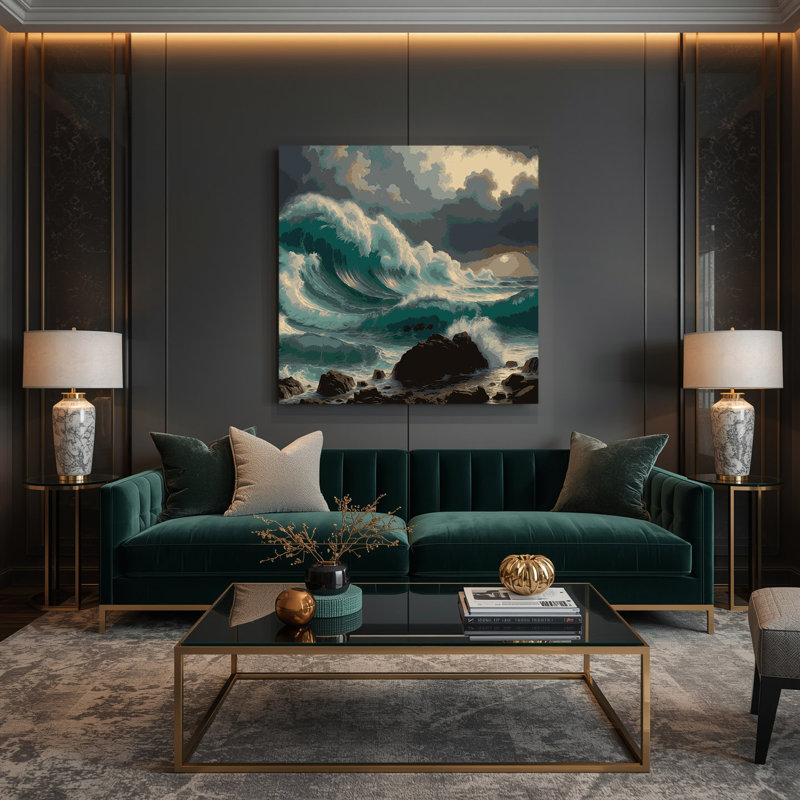«Coastal Stormy Seas», art mural sur toile noire, H 16 po x l 16 po