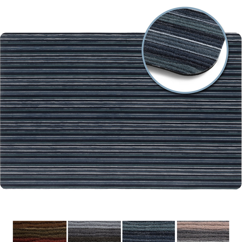 Fortier Striped Water Resistant Anti-Fatigue Non-Skid Kitchen Mat, Blue