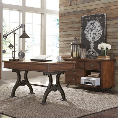 Annalissa Metal Base Writing Desk w/ Credenza Set