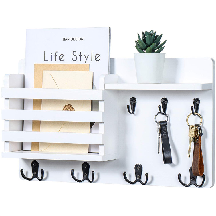 Solid Wood Wall Organizer with Key Hooks