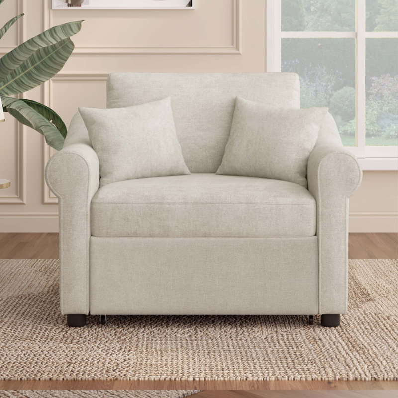 Fauteuil convertible en chenille avec dossier réglable, Beige