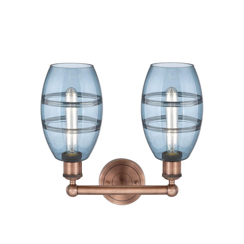 Éclairage pour meuble-lavabo à 2 lumières Kusham, Bleu princesse, Cuivre antique