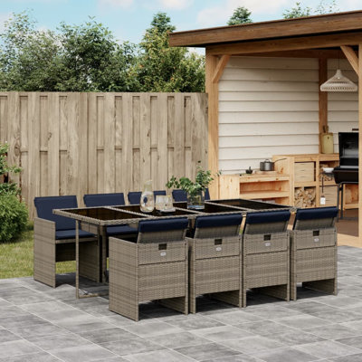 Patio Dining Set Set Of 8 Gray PE Rattan 8-Seater Foldable